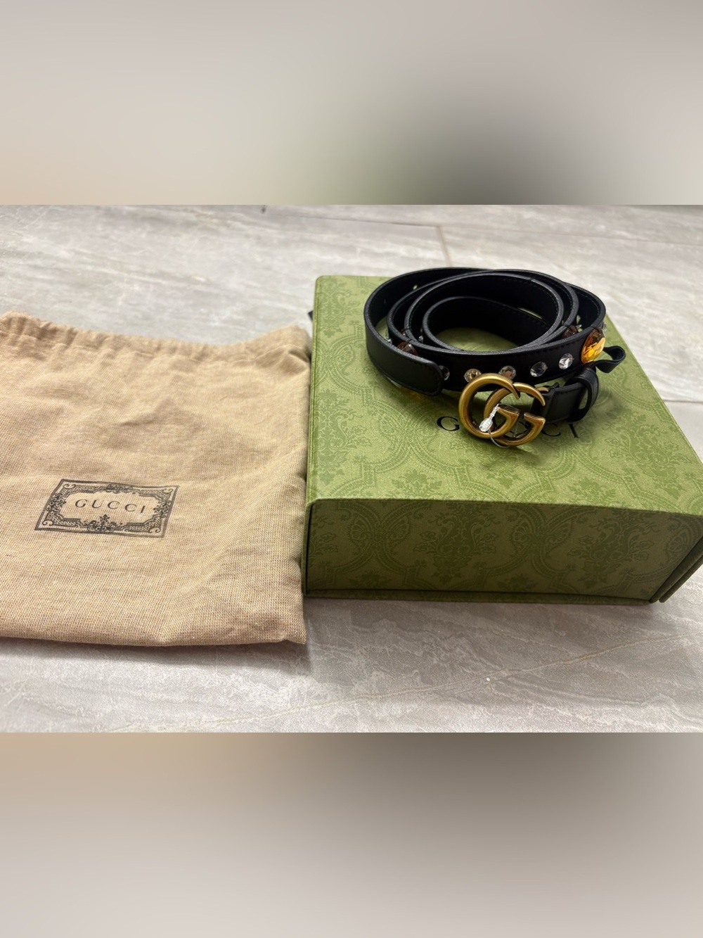 Gucci Black Leather Belt with Gold Double G Buckle
